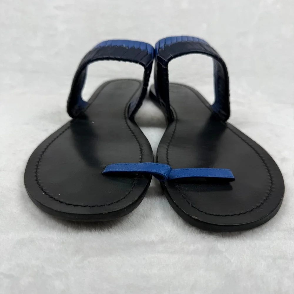 Tory Burch Blue Woven Leather‎ Toe Ring Slide Flat Sandals Womens 8.5 Estimated